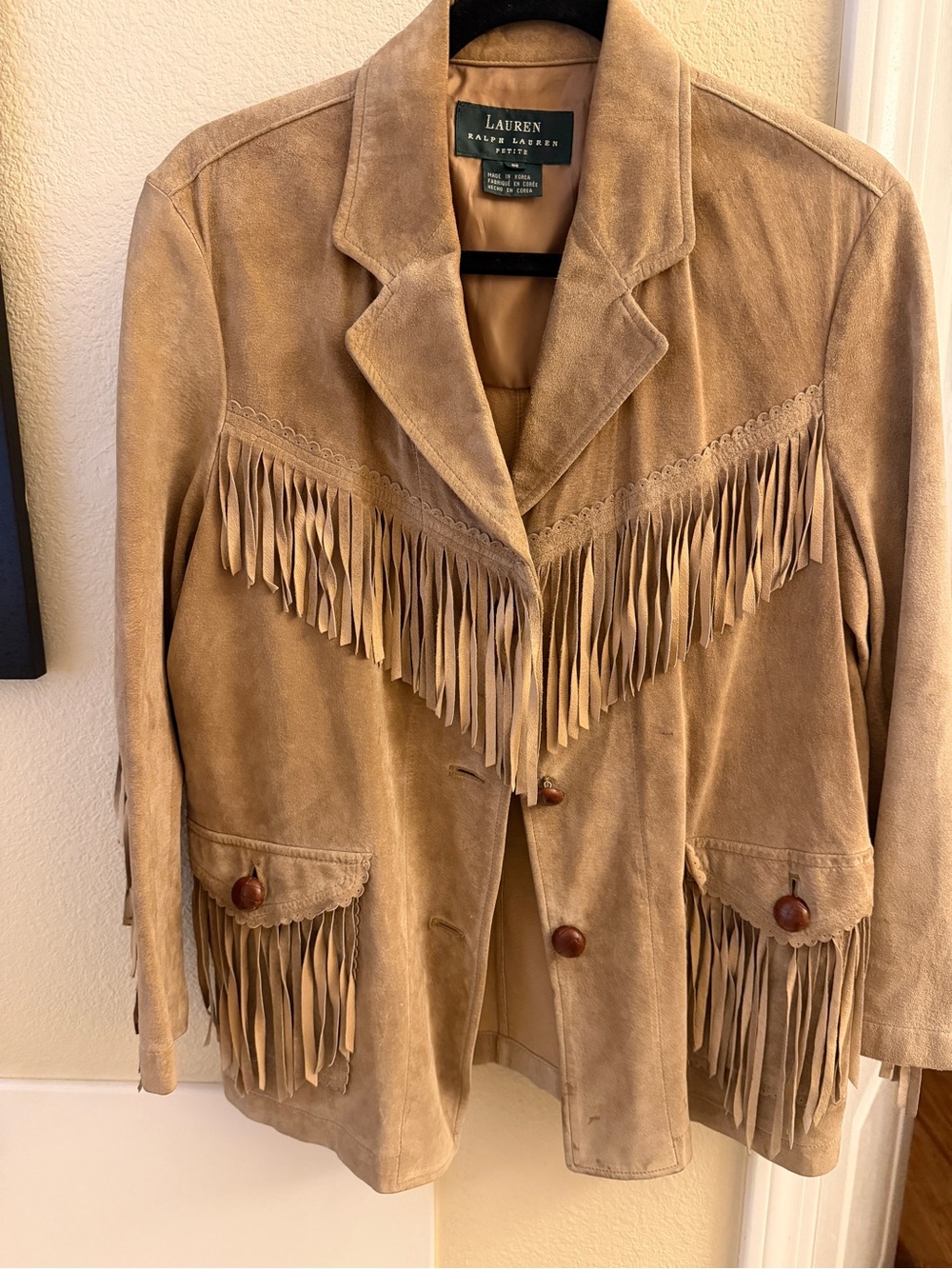 Ralph Lauren Tan Suede Fringe Leather Jacket